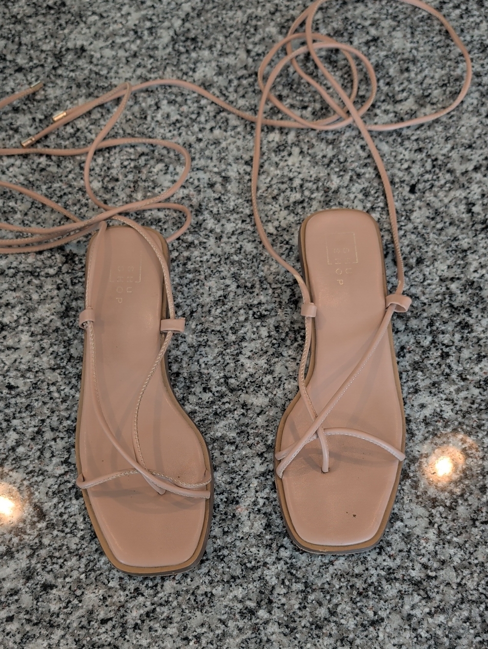 ShuShop Blush Lace-Up Square Toe Sandals